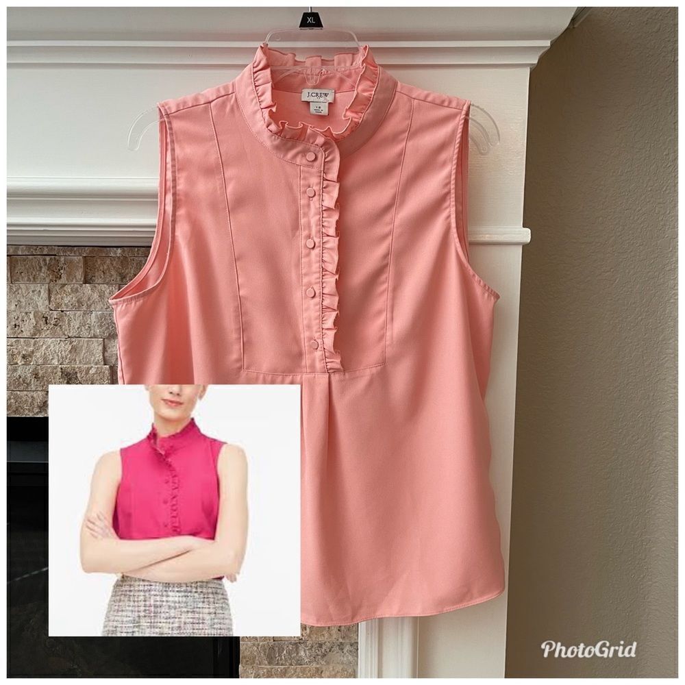 J.Crew Ruffle-trim crepe tank top AM602 Peach Career Blouse Tank Sz 12